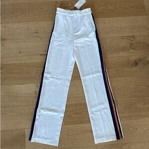 Zara - Straight Leg Pants with Side Stripes in White Blue & Yellow
